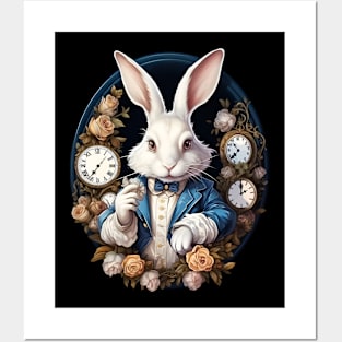 White Rabbit Alice in Wonderland Watches and roses Posters and Art